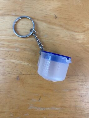 Tupperware Mini Measuring Cup Keychain - Blue & Clear